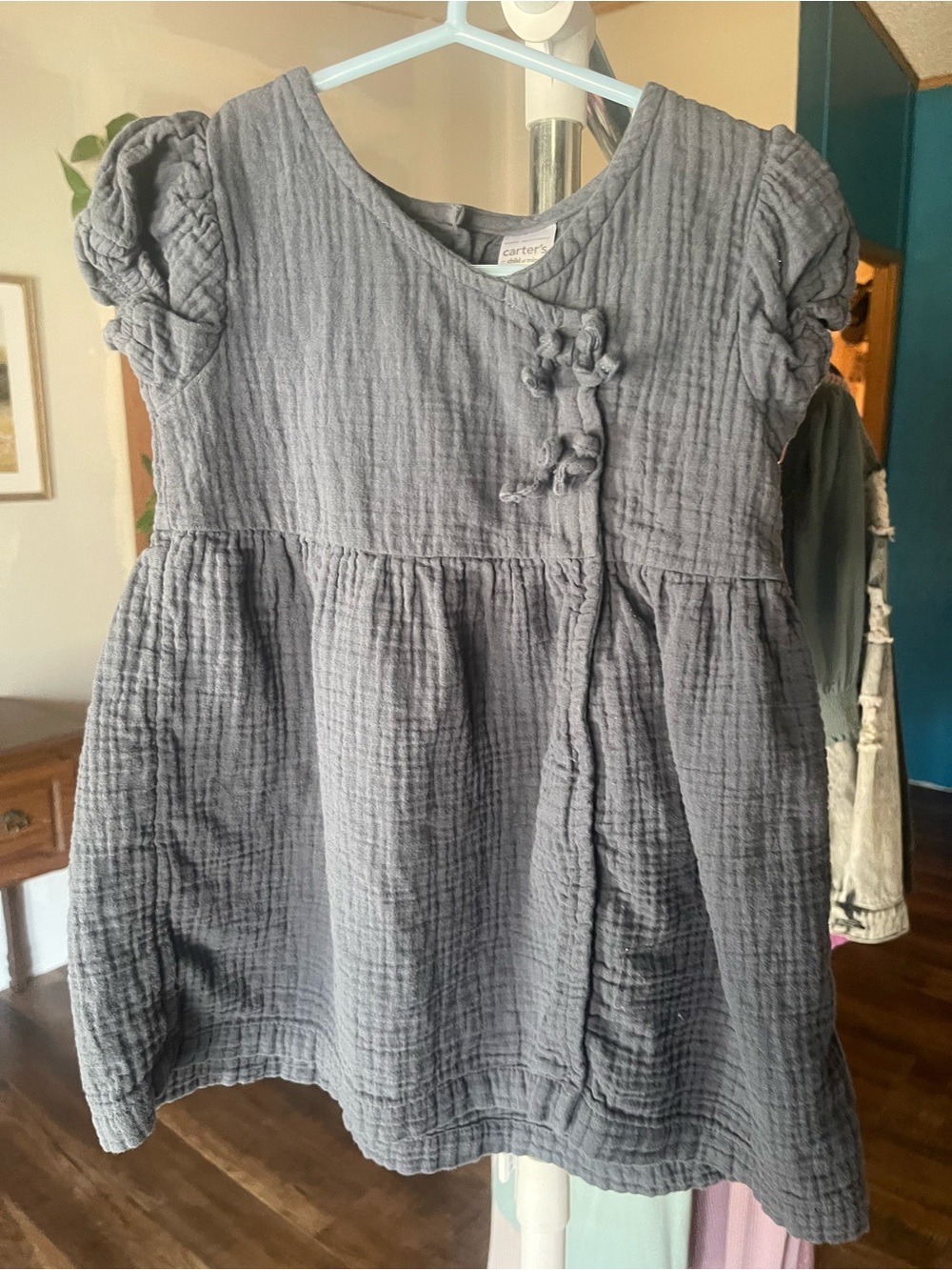 Carter's Gray Gauze Short Sleeve Wrap-Front Dress